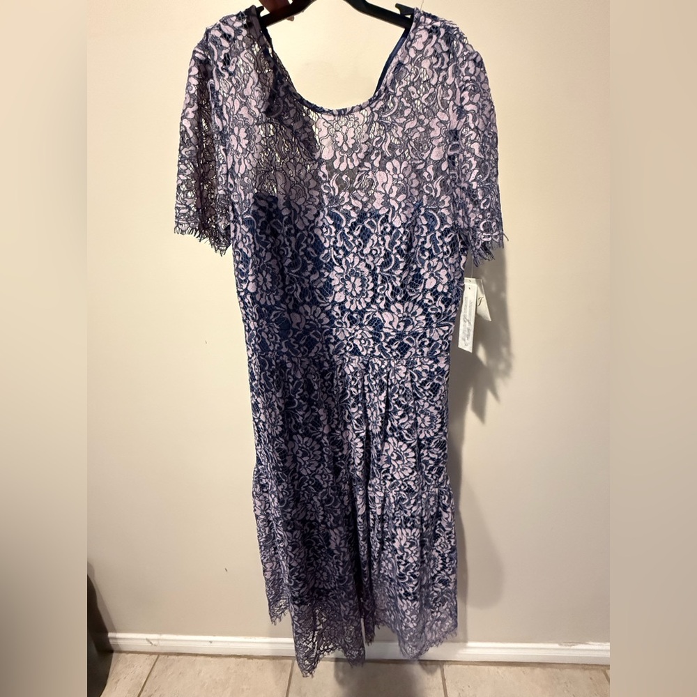 Eliza J, short sleeve fit flare lace dress